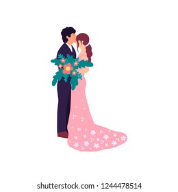 Flat style illustration with bride and groom