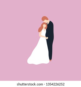 Flat style illustration with bride and groom. Vector set