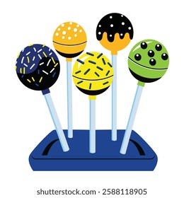 A flat style illustration of cake pops stand