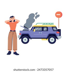 A flat style illustration of car breakdown 