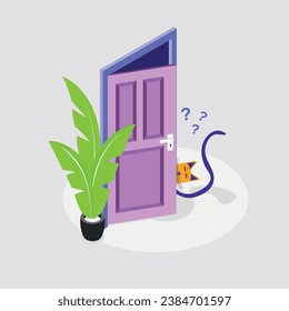 Flat style illustration. Cat in his house
