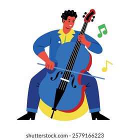 A flat style illustration of a cellist