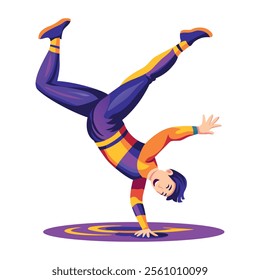 A flat style illustration of a character doing circus dance 

