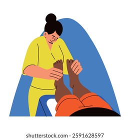 A flat style illustration of a character doing foot massage