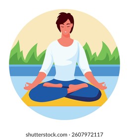 A flat style illustration of a character doing yoga