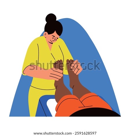 A flat style illustration of a character doing foot massage