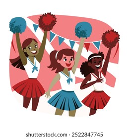 A flat style illustration of cheerleaders 