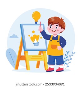 A flat style illustration of child artist 
