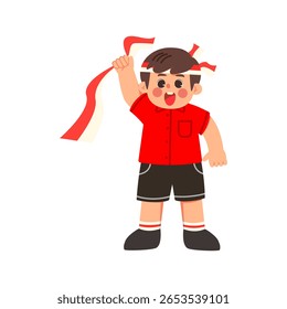 Flat style illustration of a child with red ribbon celebrating national pride