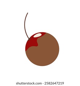 Flat style illustration of a chocolate-covered cherry with a glossy red topping, ideal for dessert branding, confectionery packaging, sweet-themed designs, and bakery decorations.