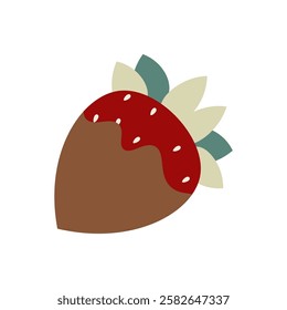 Flat style illustration of a chocolate-covered strawberry with a glossy red topping, perfect for dessert branding, confectionery packaging, sweet-themed designs, and bakery decorations.