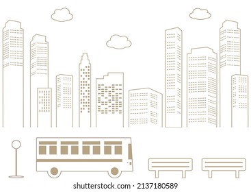 flat style illustration of city and bus stop