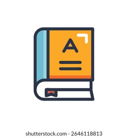 Flache Illustration eines geschlossenen Buches mit dem Buchstaben A. Verfügt über einfache Grafiken und klare Linien.