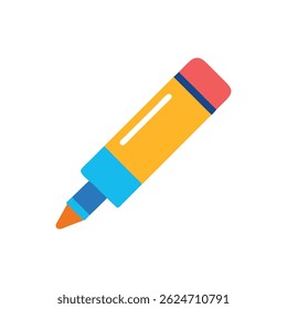 A flat style illustration of a colorful marker, isolated on a White Background. Features bold colors and a clean design.