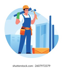 A flat style illustration of a construction worker