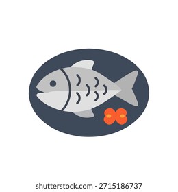 Ilustración de estilo plano de un plato de pescado cocido servido en un plato