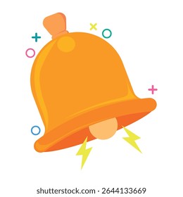 Ilustração de estilo plano de um ícone de sino bonito, representando o alarme, lembrete ou sistema de alerta na IU ou design de aplicativo. Perfeito para aplicativos móveis, interfaces da Web e projetos coloridos em estilo cartum