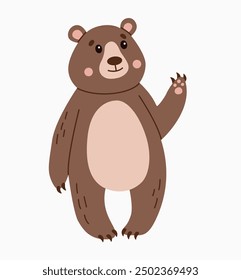 Flat style illustration of a cute brown bear waving Perfect for children designs, greeting cards, and digital projects Warm friendly character suitable for various creative uses