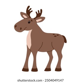 Flat style illustration of a cute elk standing calmly Perfect for children designs, greeting cards, and digital projects Warm, friendly character suitable for various creative uses