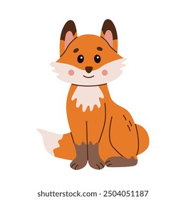 Flat style illustration of a cute fox cub sitting happily Perfect for children designs, greeting cards, and digital projects Warm, friendly character suitable for various creative uses