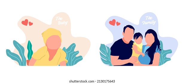 Flat Style Illustration of a Cute Little Baby and a Harmonious and Happy Little Family