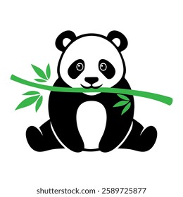 Flat style illustration of cute panda eating bamboo