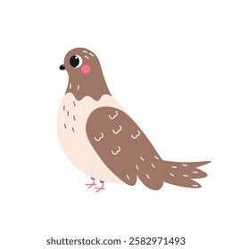 Flat style illustration of a cute pigeon with soft brown feathers and pink cheeks, ideal for nature-themed designs, bird lovers, and whimsical animal illustrations.