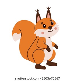 Flat style illustration of a cute squirrel with a fluffy tail sitting happily Perfect for children designs, greeting cards, and digital projects Friendly character suitable for various creative uses