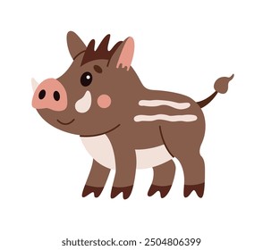 Flat style illustration of a cute wild boar. Perfect for childrens books, educational materials, greeting cards, and stickers. Ideal for digital and printed projects with a playful, animal theme.