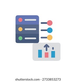 Flat style illustration of a dashboard featuring a color-coded list and an analysis chart with arrow.