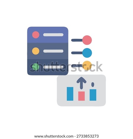 Flat style illustration of a dashboard featuring a color-coded list and an analysis chart with arrow.