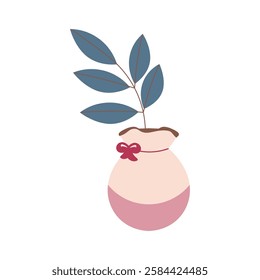 Flat style illustration of a decorative vase with a branch, ideal for botanical, nature, and interior design themes.