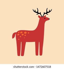 Flat style illustration with deer. Vector drawing of forest animal