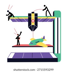 Uma ilustração de estilo plano representando a fabricação aditiva