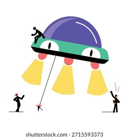 Una ilustración de estilo plano que representa la nave alienígena