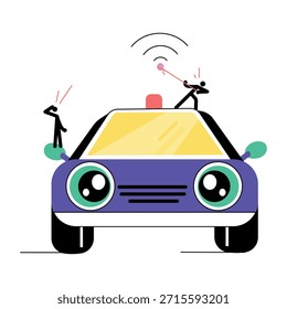 Uma ilustração de estilo plano representando táxi autônomo