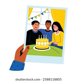 A flat style illustration depicting birthday memories