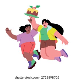 Una ilustración de estilo plano que representa a un personaje sosteniendo el pastel felizmente