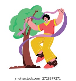 Una ilustración de estilo plano que representa a un personaje realizando danza de cinta