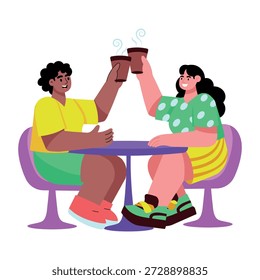 Eine flache Illustration, die Charaktere darstellt, die gemeinsam Kaffee genießen