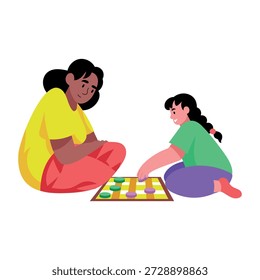 Una ilustración de estilo plano que representa personajes jugando a juegos de mesa