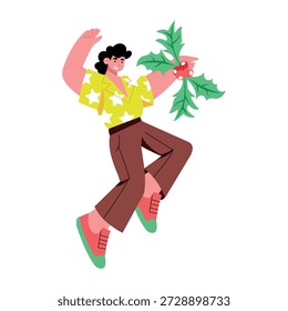 Uma ilustração de estilo plano representando a decoração do visco
