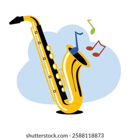 A flat style illustration depicting saxophone music