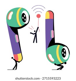 Una ilustración de estilo plano que representa auriculares inteligentes