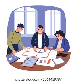 A flat style illustration depicting team planning 

