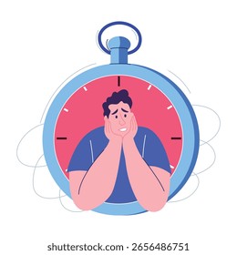 Una ilustración de estilo plano que representa la ansiedad del tiempo