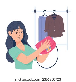 Flat style illustration depicting a woman buying purse 