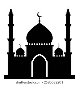 Flat style illustration design of mosque silhouette