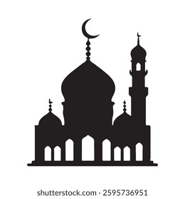 Flat style illustration design of mosque silhouette