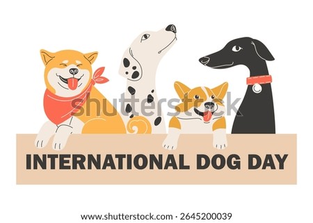Flat Style Illustration of Dogs Looking Over Billboard for International Dog Day Celebration